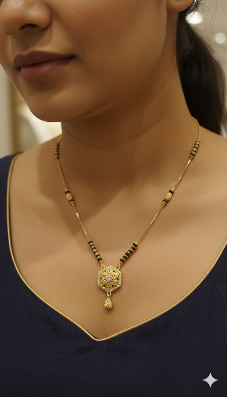 Micro Gold Plated And Diamond Forming Flower Mangalsutra
