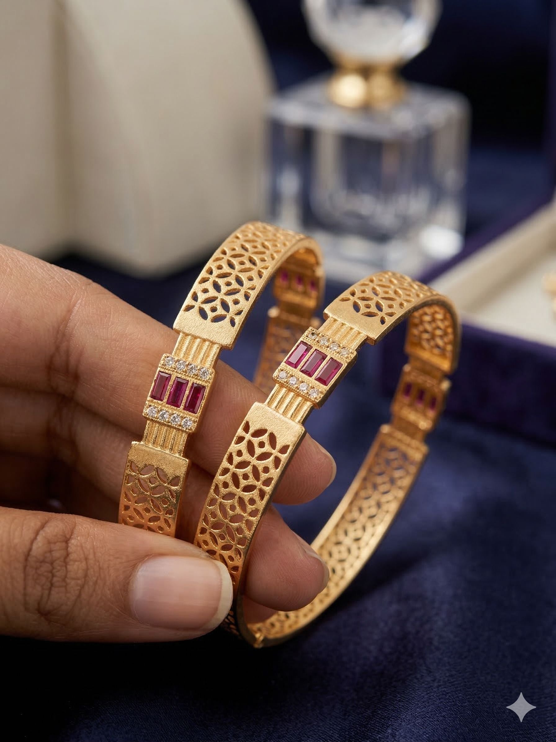 Royal Ruby Lattice Micro Gold Plated AD Stone Studded Designer Bangles (Pair)