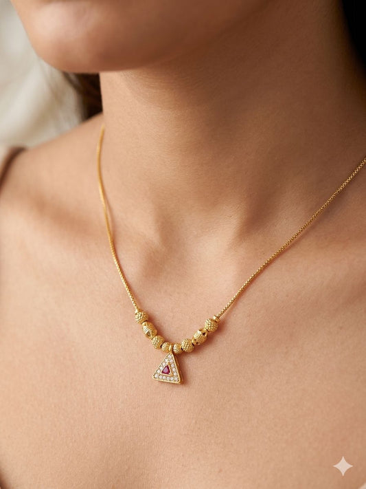 micro gold plated ad diamond studed fancy ball design 18 inches trinagle chain