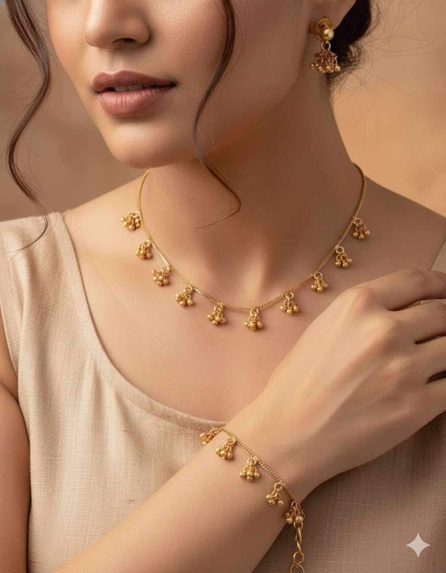 Anushka Minimal Gold Charm Set with Earring