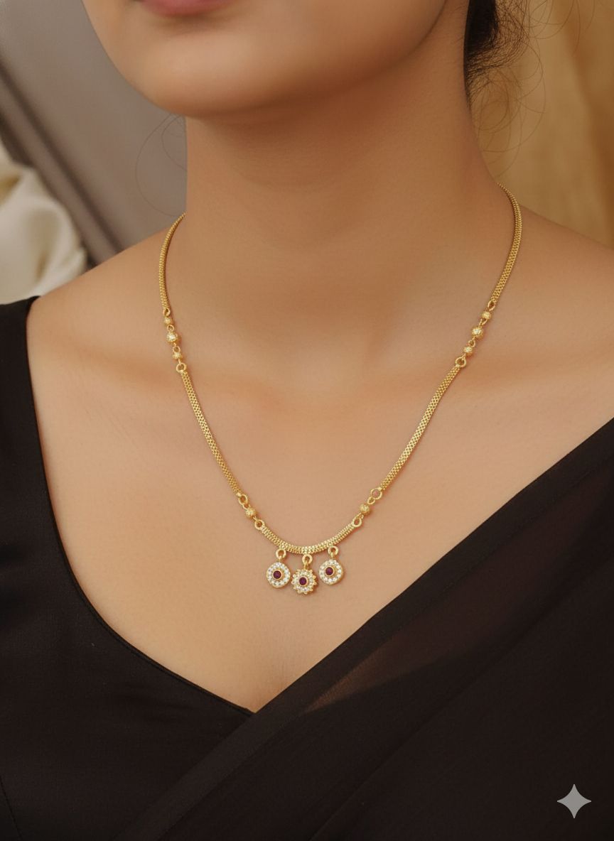 Micro Gold Plated Triple Diamond Charm Chain For Women
