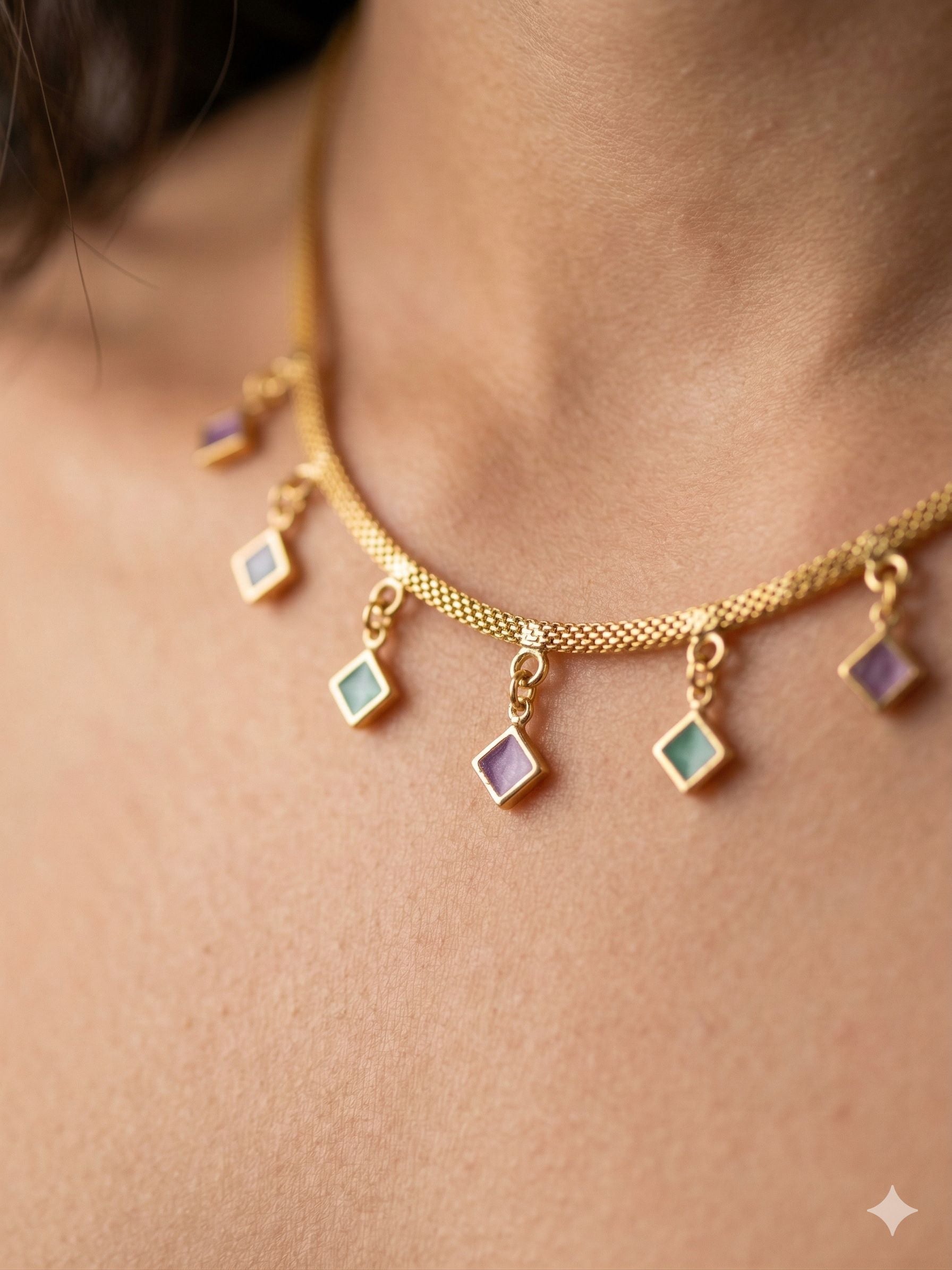 Elegant Pastel Charm Gold Plated Necklace – Multicolor Diamond Drop Daily Wear Chain