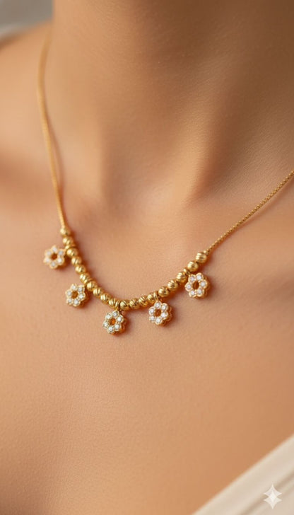 Micro Gold Plated And Diamond Studded Fancy Flower Design Daily Wear Chain