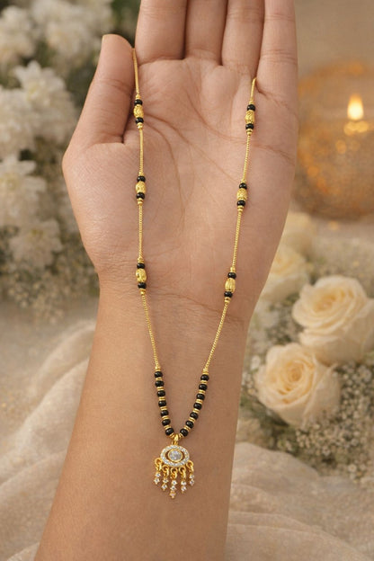 Graceful Black Gold Plated Bead And Diamond Pendant Mangalsutra
