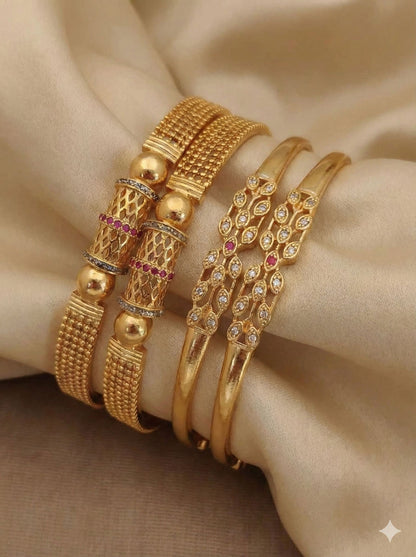 Micro Gold Plated And Diamond Studded Fancy Flower Design Bangle Combo