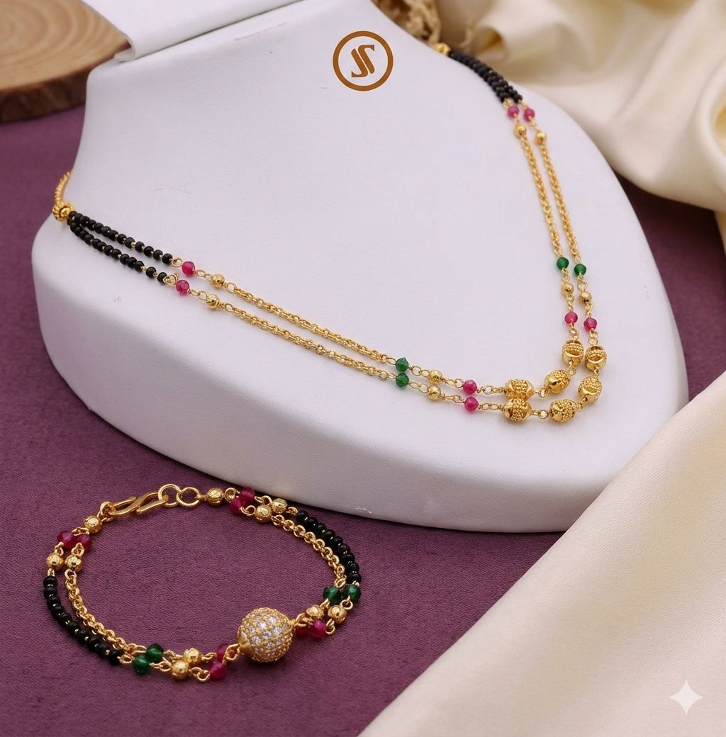 Classic Black Beads Gold Plated Mangalsutra & Bracelet Combo”