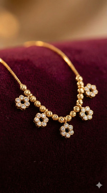 Micro Gold Plated And Diamond Studded Fancy Flower Design Daily Wear Chain