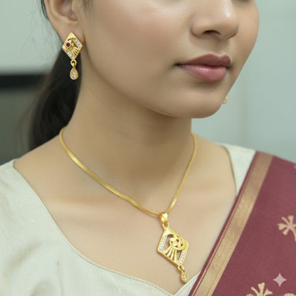 Micro Gold Plated Floral And Pendant Set with Earrings