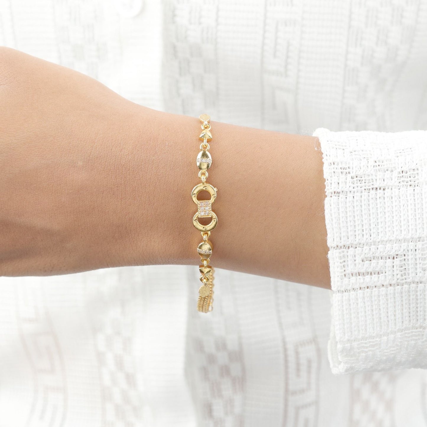Micro Gold Plated And Diamond Studded Fancy Infinity Bracelet