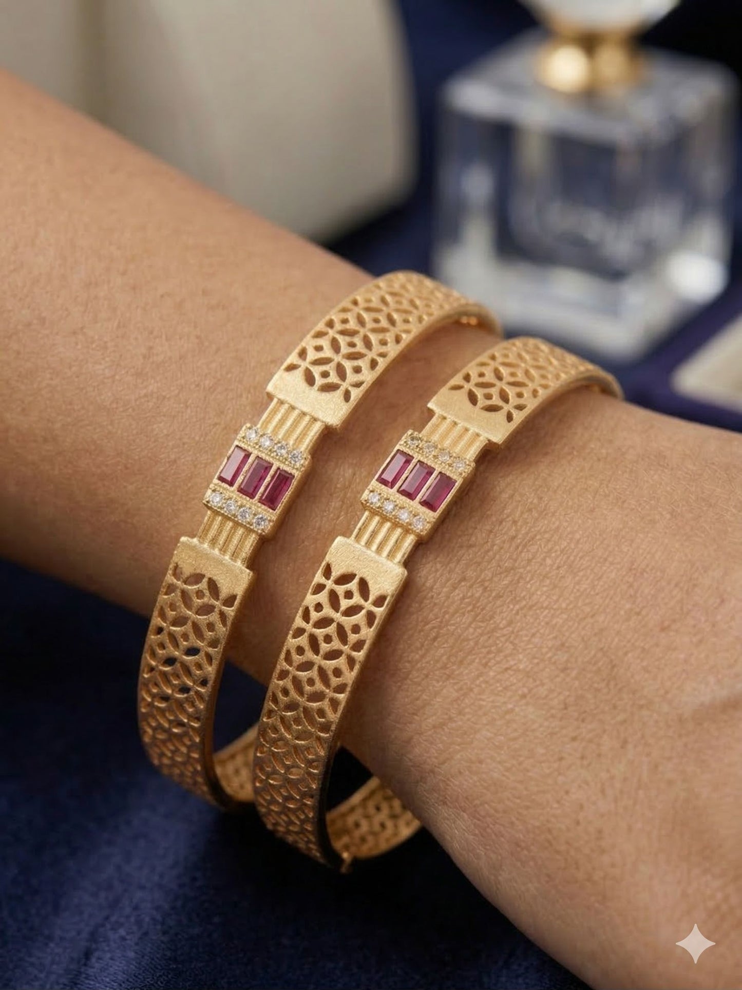 Royal Ruby Lattice Micro Gold Plated And Stone Studded Designer Bangles (Pair)