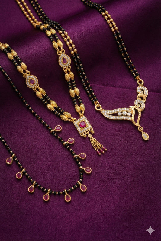 Micro Gold Plated Ruby-Style Mangalsutra Set For Women (Pack Of 3)