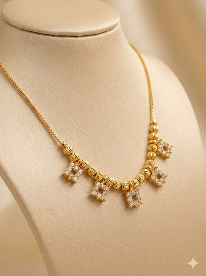 Micro Gold Plated American Diamond Studded Square Drop Necklace Chain For Women