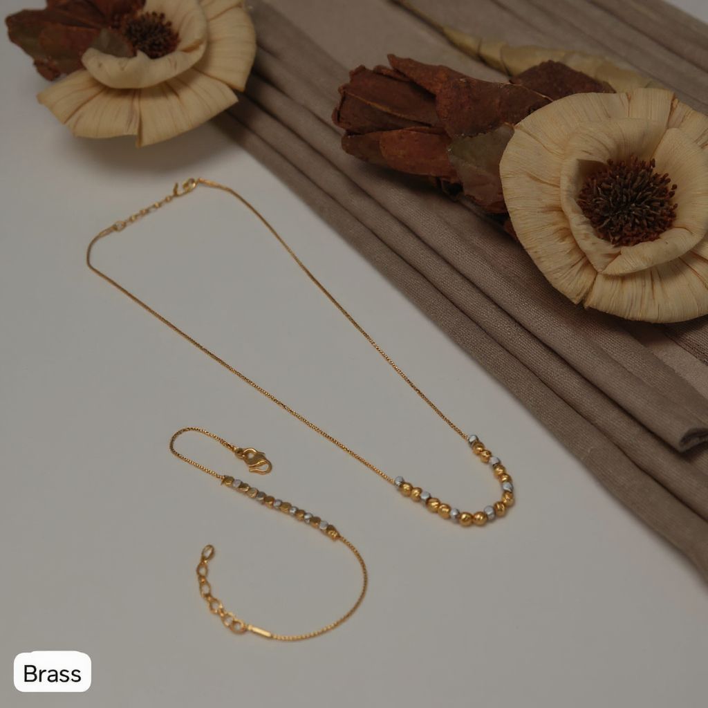 Micro Gold Plated Daily Wear Square Chain And Bracelet