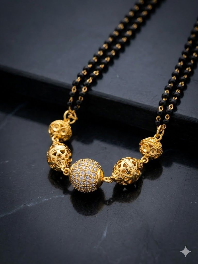 Elegant Micro Gold Plated And Diamond Studded 18 Inches Mangalsutra