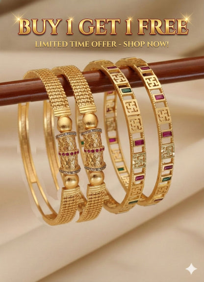 Micro Gold Plated And Diamond Studed Fancy Bangle Combo (Buy  1 Get 1 Free)