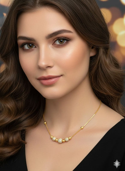 Micro Gold Plated And Diamond Beaded Chain Necklace For Women