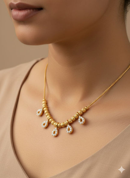 Micro Gold Plated And Diamond Studded Fancy Teardrop Charm Necklace