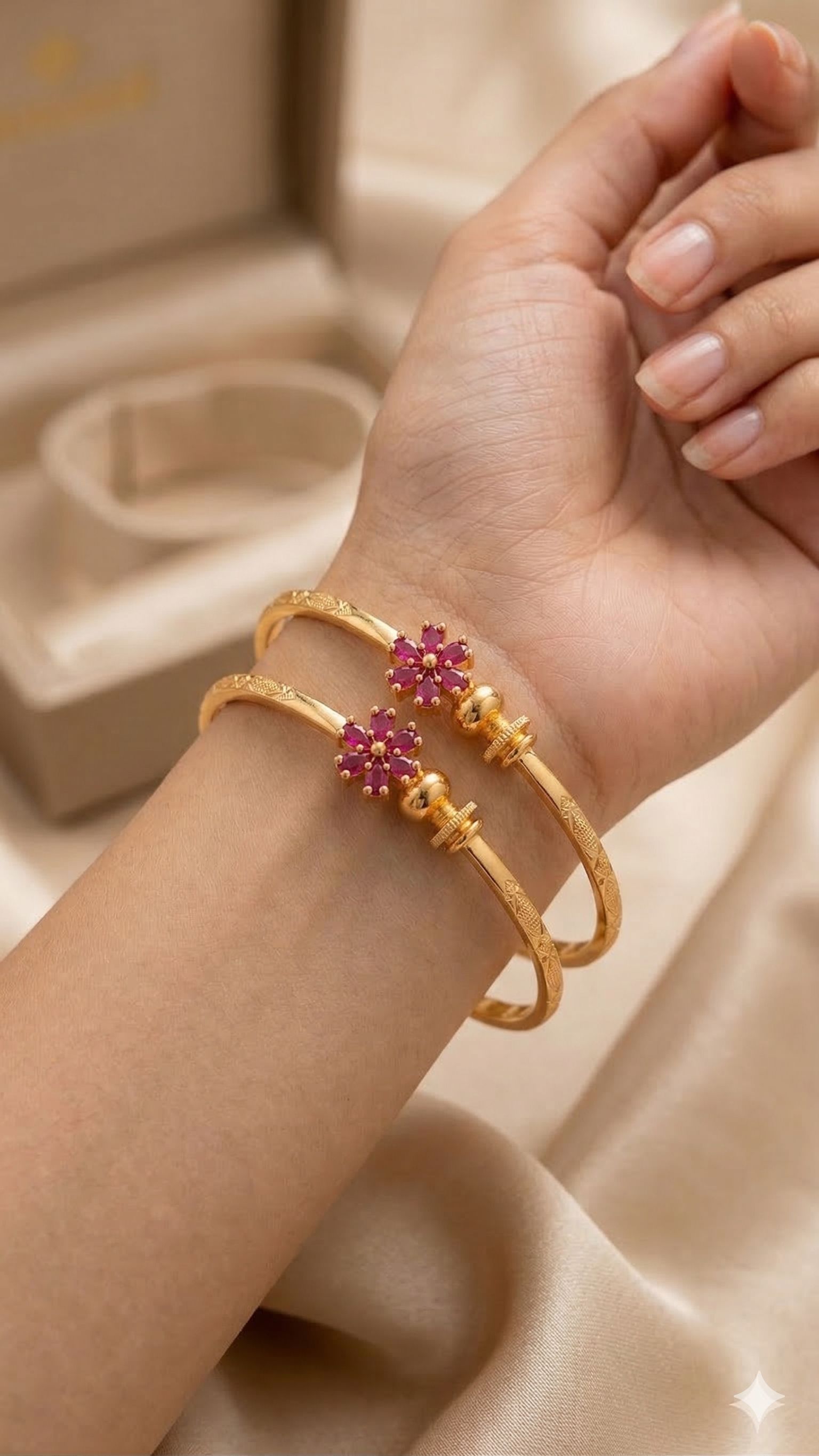 Micro Gold Plated Ruby Floral Hoop Earrings – Elegant Daily Wear adjustable flower kadli