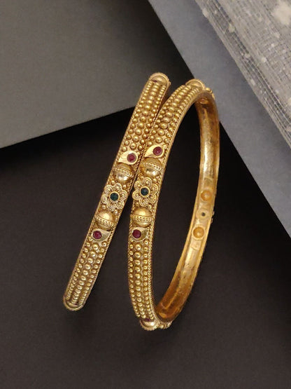 Elegant Traditional Daily Wear Gold floral Bangles with Gemstone Detailing
