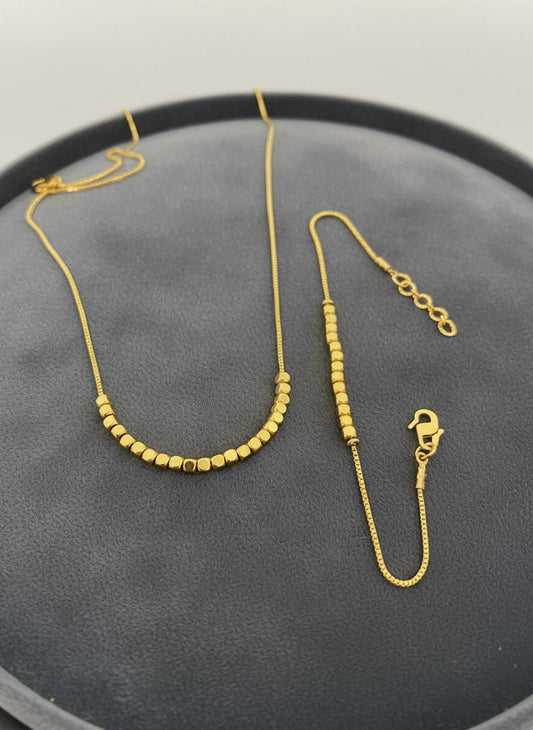 Micro Gold Plated Daily Wear Fancy Square Design Bracelet And Chain Set