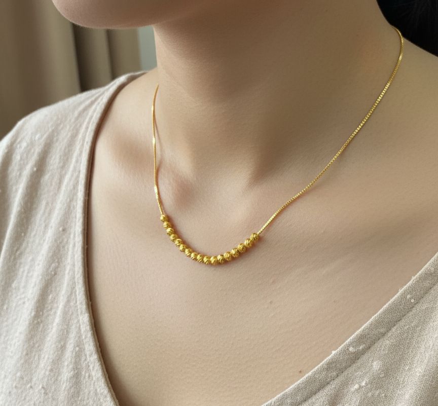 Micro Gold Plated Daily Wear Fancy Ball Chain Necklace And Bracelet Set
