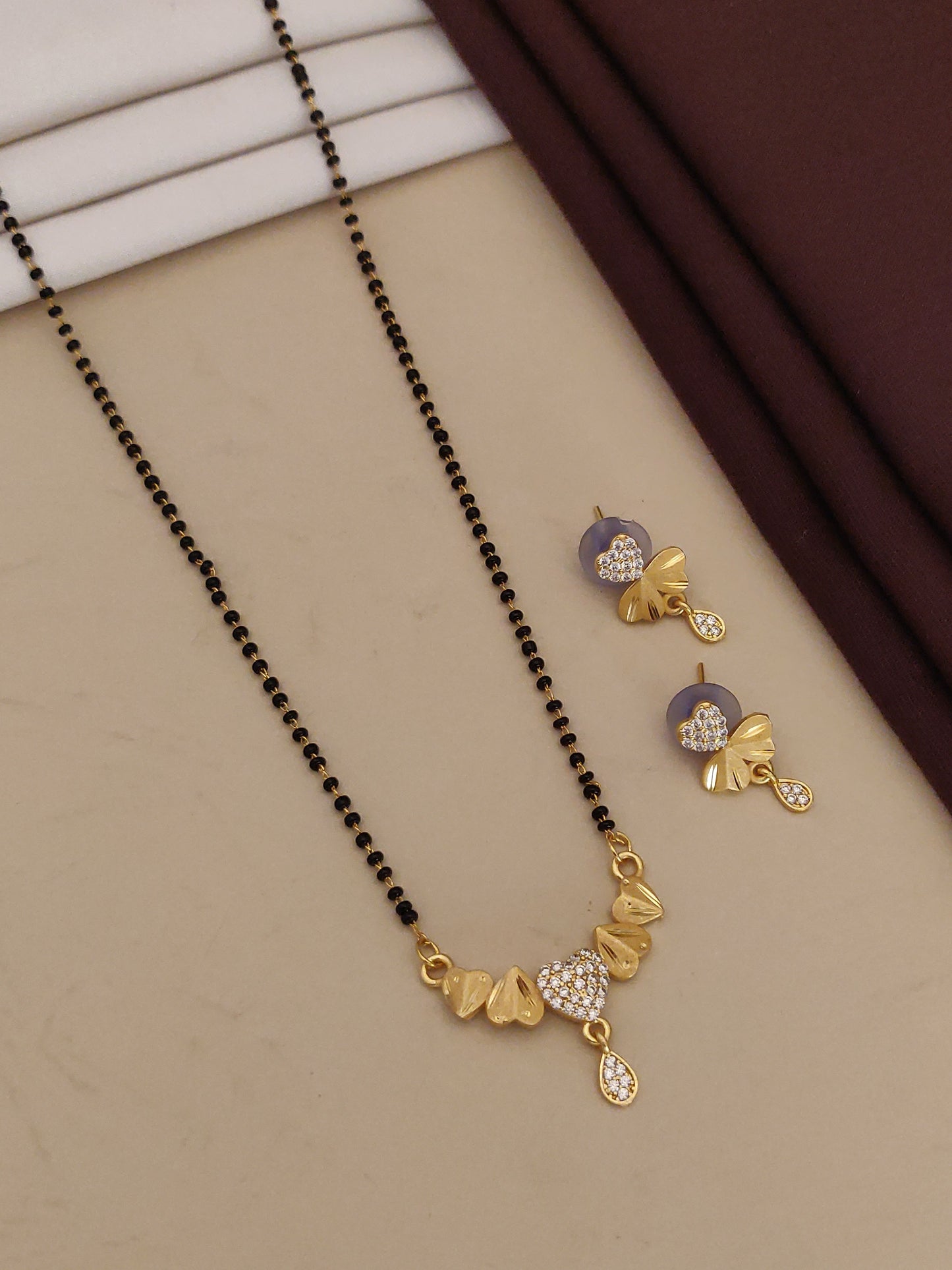 Micro Gold Plated And Diamond Studded Fancy Pack Of 3 Designer Mangalsutra