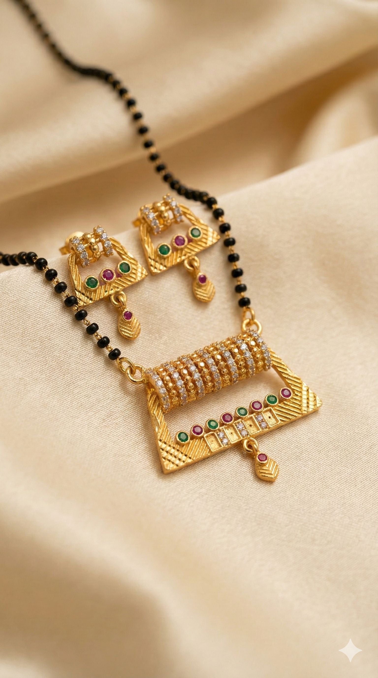 Traditional Gold Mangalsutra Pendant Set with Temple-Inspired Design