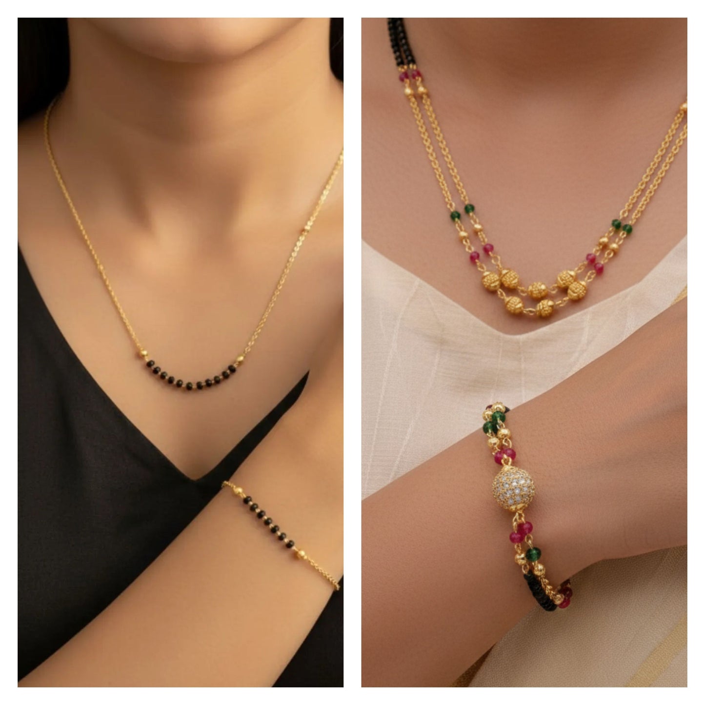 Classic Black Beads Gold Plated Mangalsutra & Bracelet Combo”