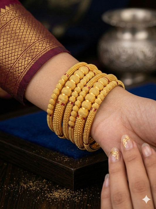 Heritage Beaded Elegance Gold Bangles (Set Of 6)