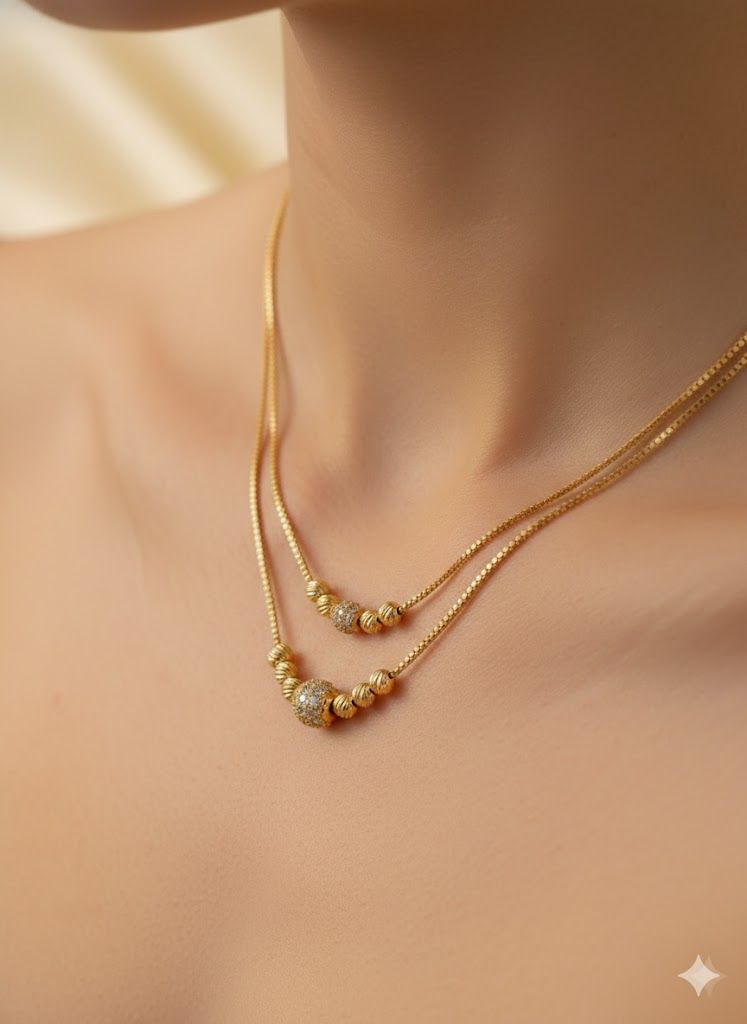 Daily Wear Gold Plated And Diamond  Square Floral Ruby Charm Dual Chain