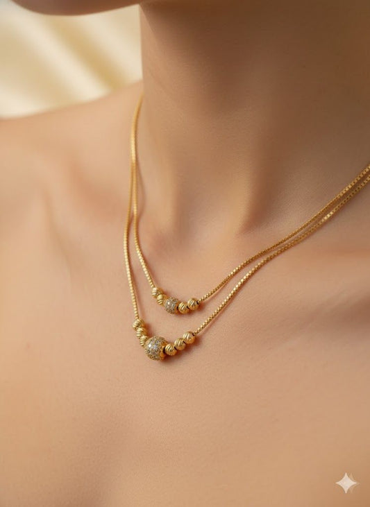 Daily Wear Gold Plated And Diamond  Square Floral Ruby Charm Dual Chain