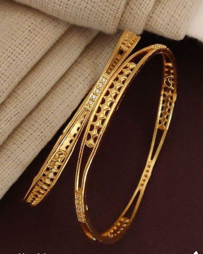 Micro Gold Plated And Diamond Casul Wear 2 Pcs Fancy Bangle For Women