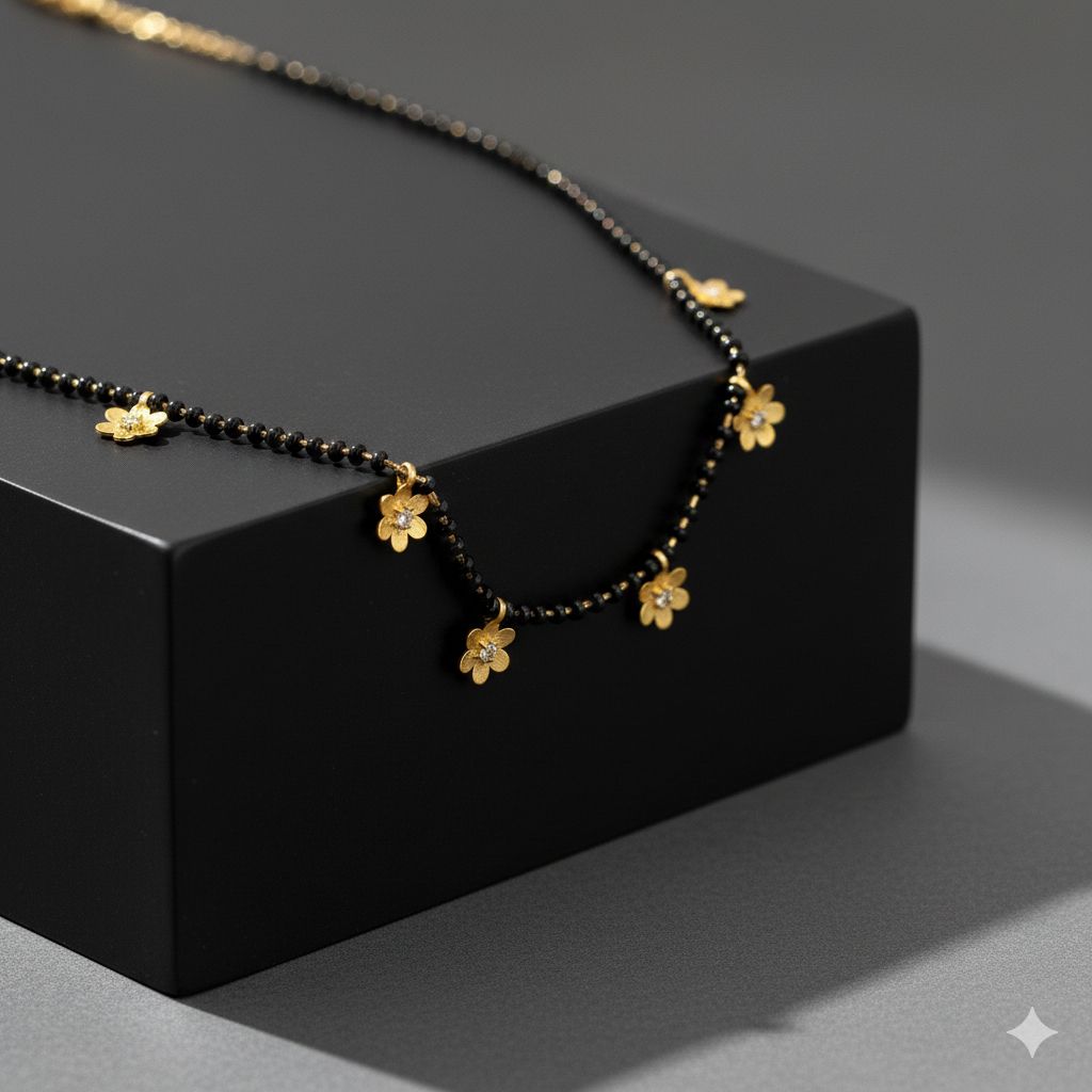Micro Gold Plated And Diamond Flower Design Fancy Mangalsutra