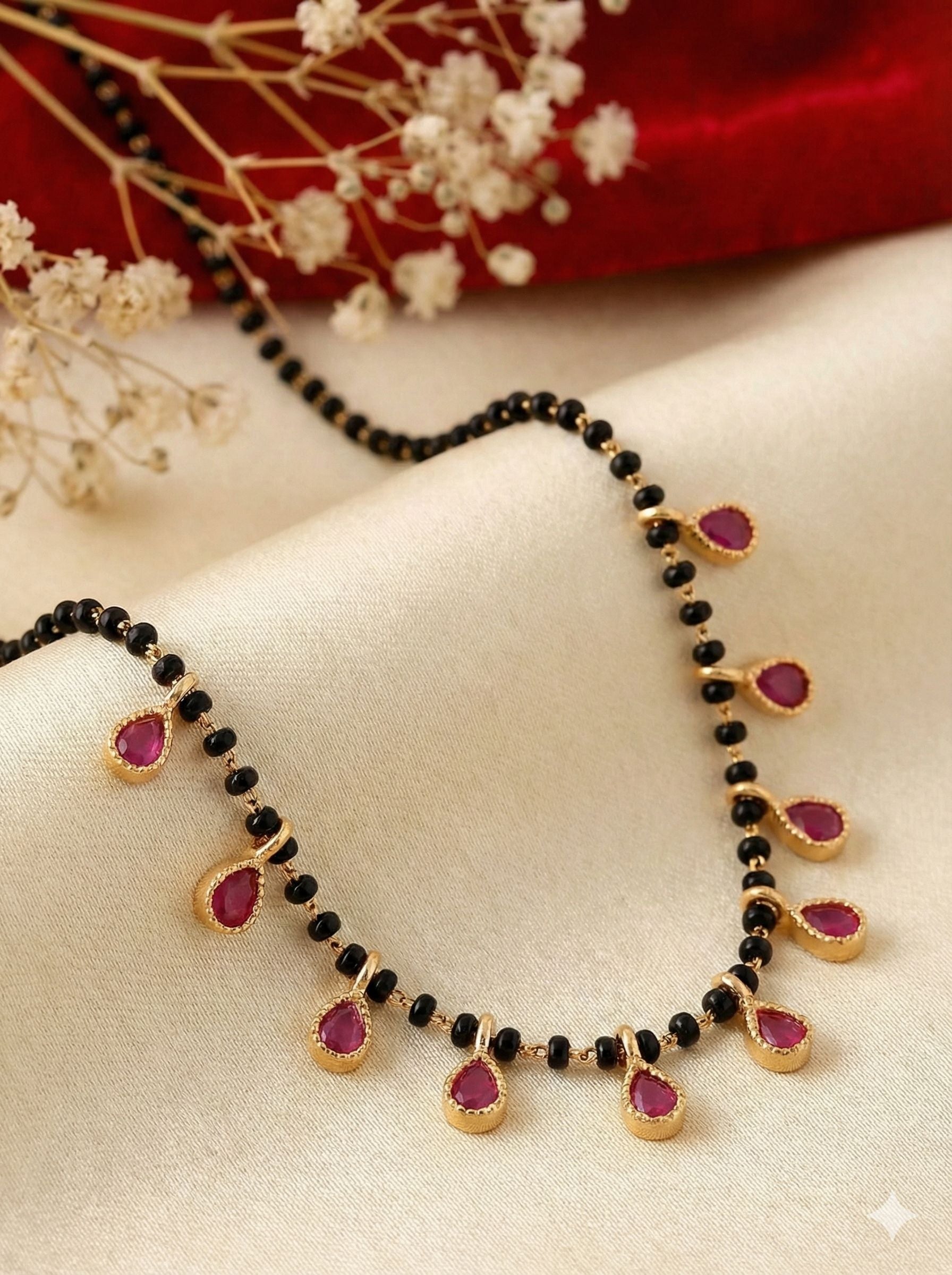 Micro Gold Plated Ruby-Style Mangalsutra Set For Women (Pack Of 3)