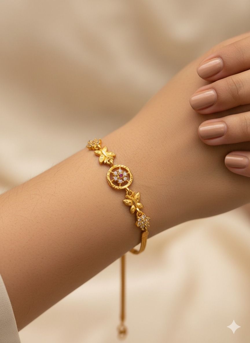 Micro Gold Plated And Diamond Studed Fancy Round Adjustable Bracelet