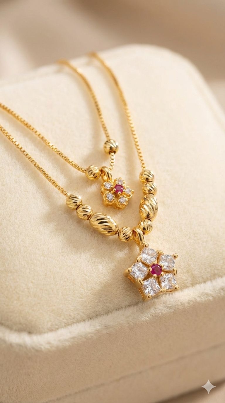 Micro Gold Plated Daily Wear 2 Layer Fancy 18 Inches Flower Chain