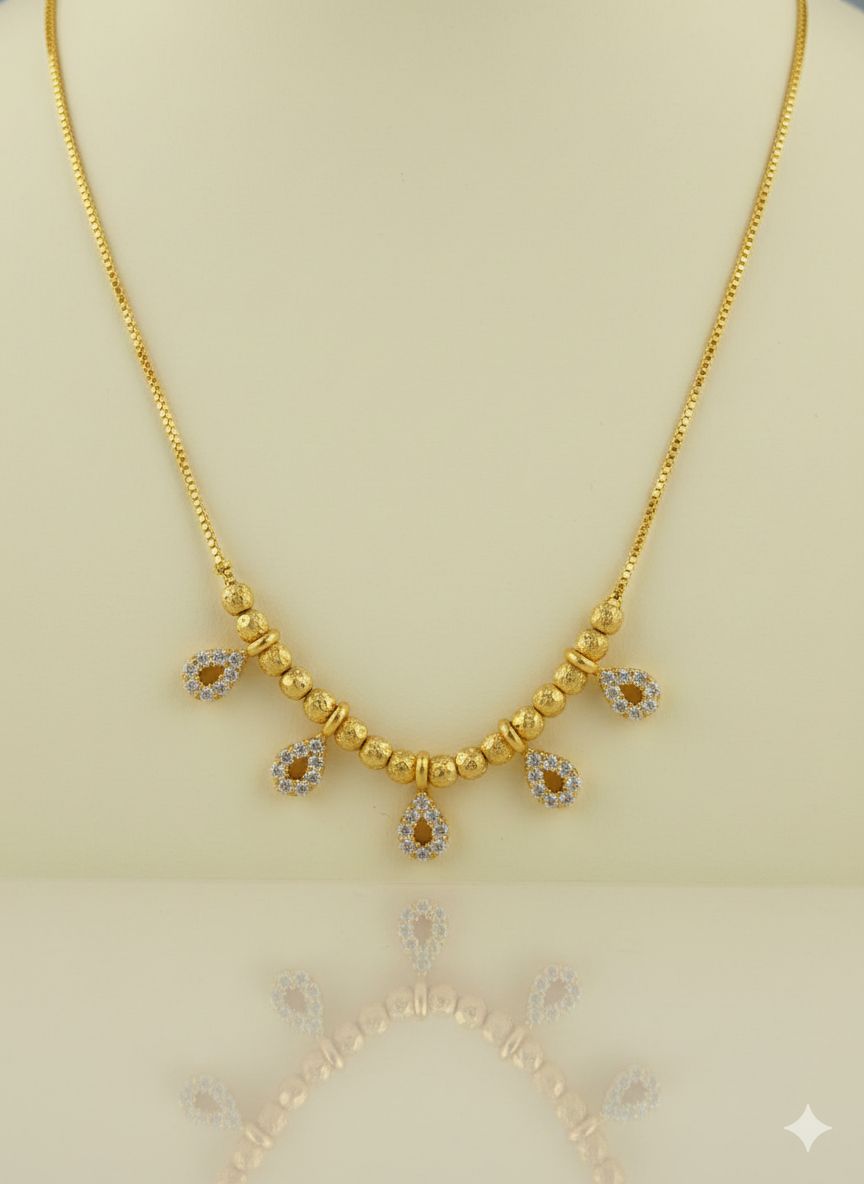Micro Gold Plated And Diamond Studded Fancy Teardrop Charm Necklace