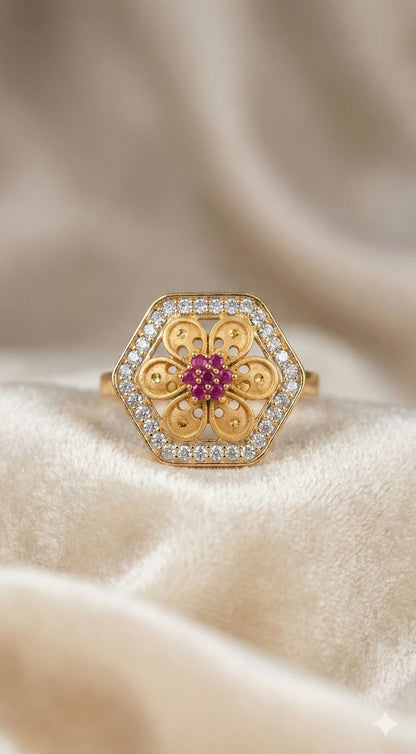 Micro Gold Plated Daily Wear And Diamond Studded Fancy Adjustable Flower Ring
