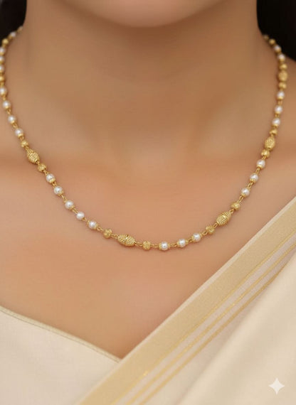 Gold Plated Daily Wear Fancy Pearl Drop 24 Inches Chain