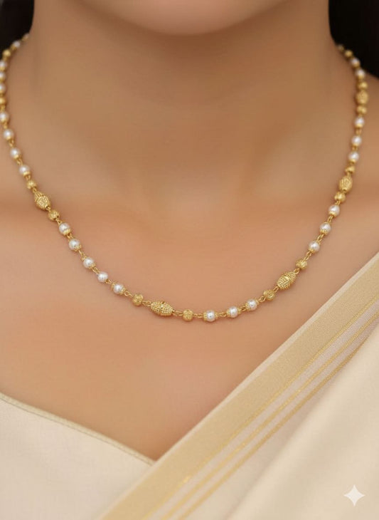 Gold Plated Daily Wear Fancy Pearl Drop 24 Inches Chain
