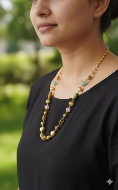 Micro Gold Plated Daily Wear Pearl Drop Fancy Chain