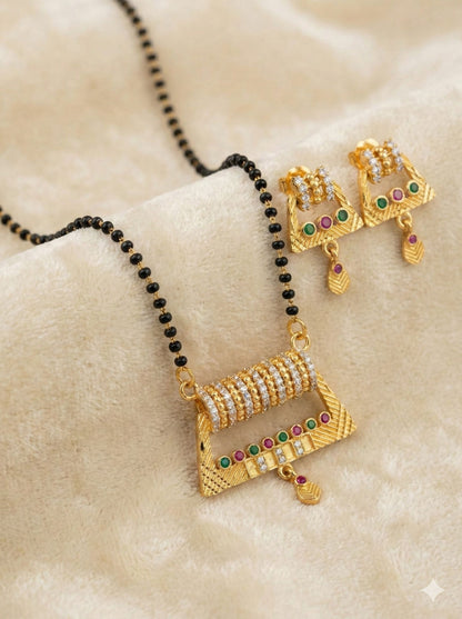 Traditional Gold Mangalsutra Pendant Set with Temple-Inspired Design