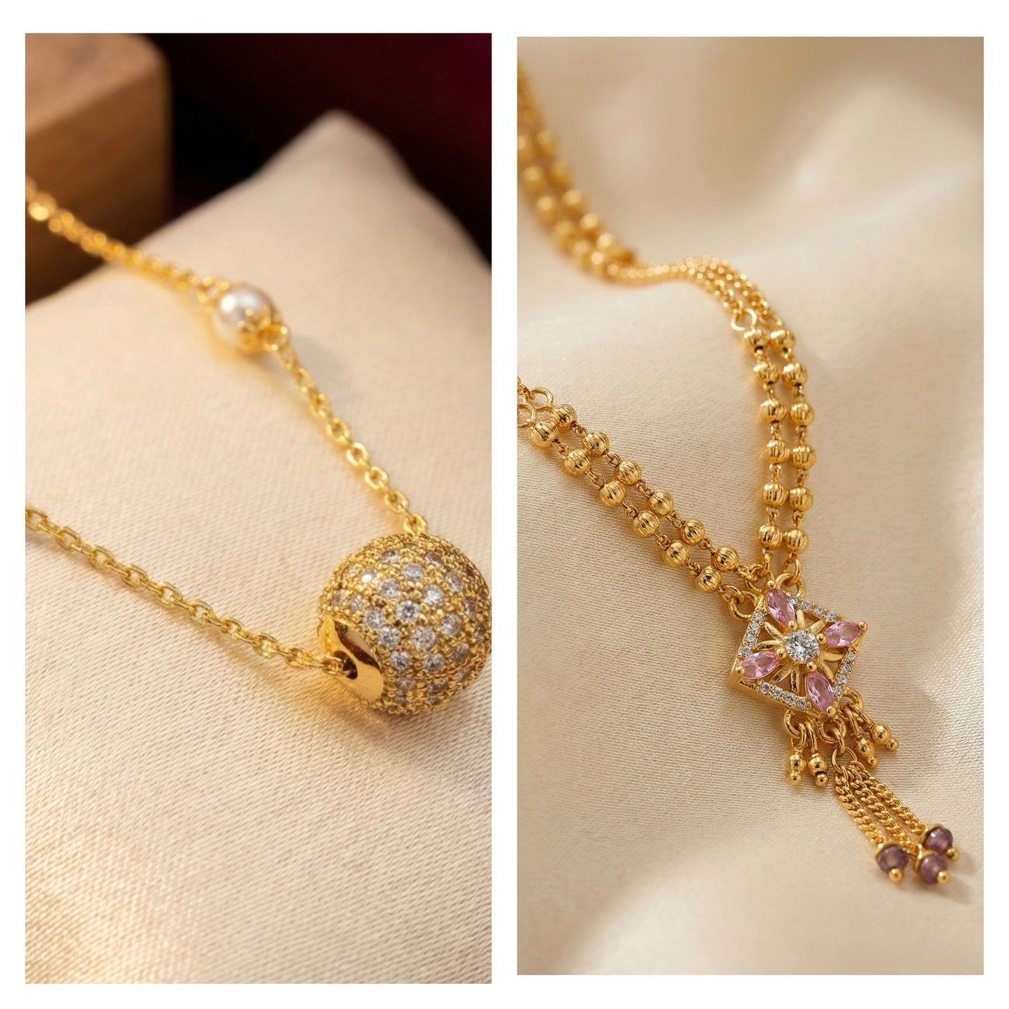 Micro Gold Plated Daily Wear And Diamond Studded Fancy Chain Combo