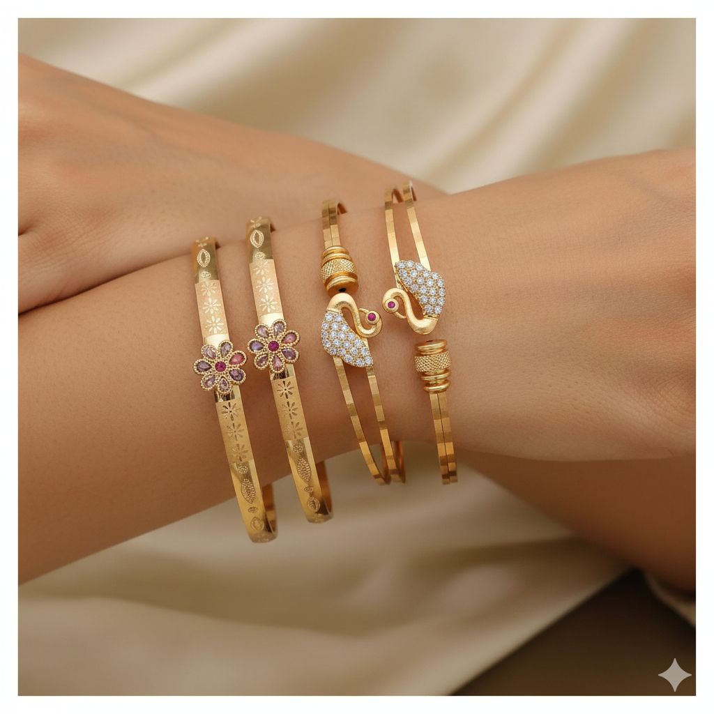 Micro Gold Plated Daily Wear And Diamond Studded Fancy Adjustable Kadli Combo