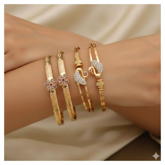 Micro Gold Plated Daily Wear And Diamond Studded Fancy Adjustable Kadli Combo