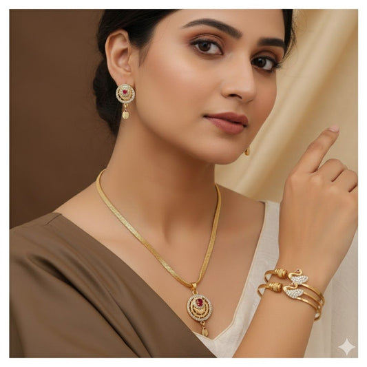 Micro Gold Plated Premium Quality Gold Plated And Diamond Studded Pendant with 18 Inches Chain with Adjustable Kadli Combo