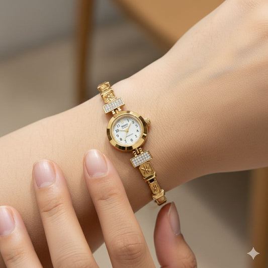 Sophisticated Gold Plated Crystal Studded Jewelry Watch For A Royal Look