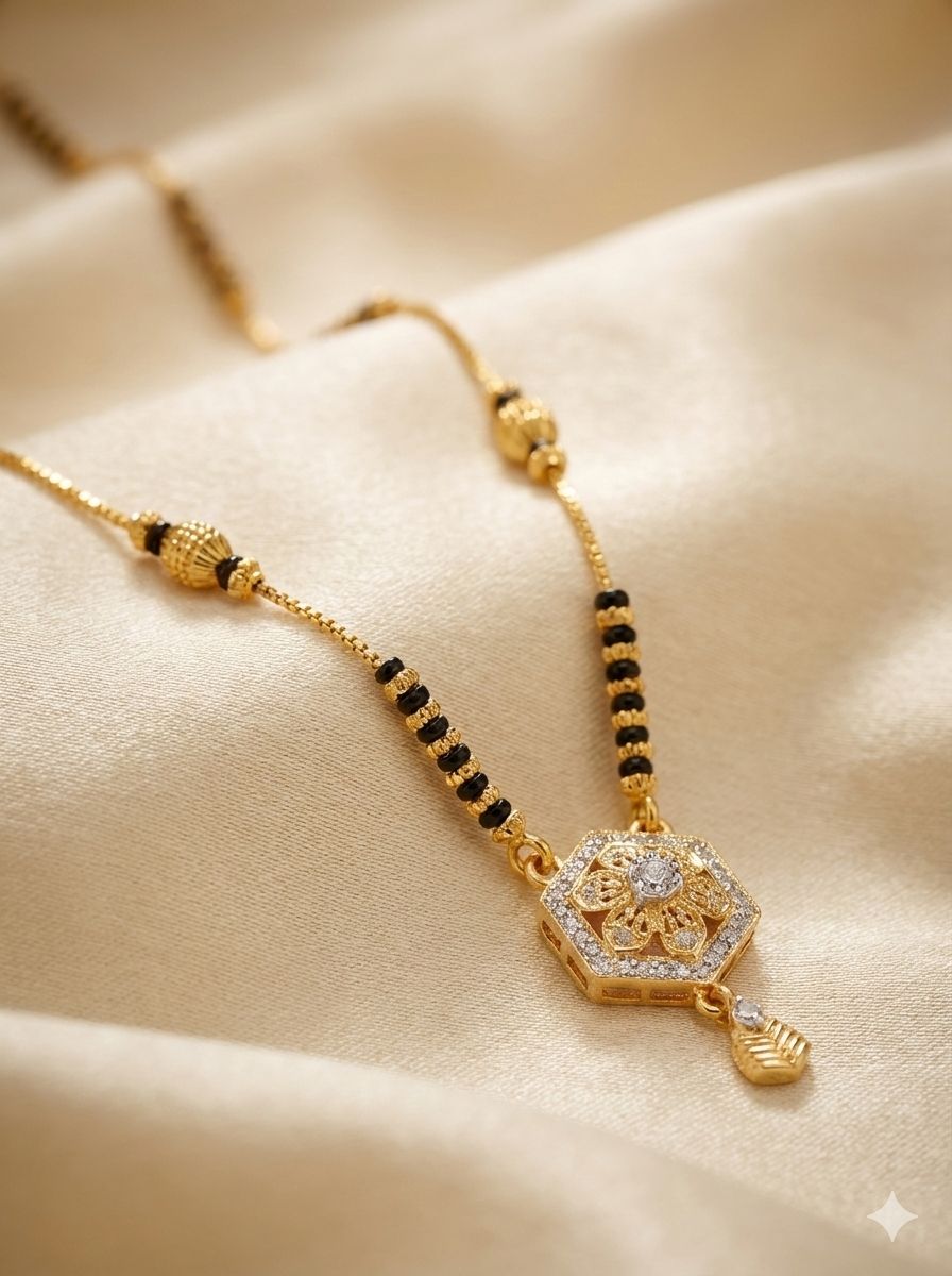 Daily Wear Hexa-Diamond Studded Golden Mangalsutra