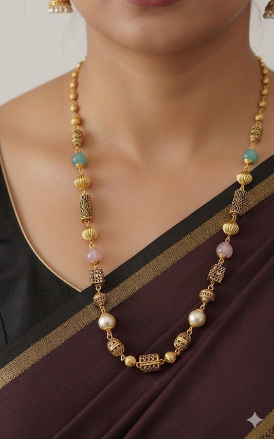 Micro Gold Plated Daily Wear Pearl Drop Fancy Chain