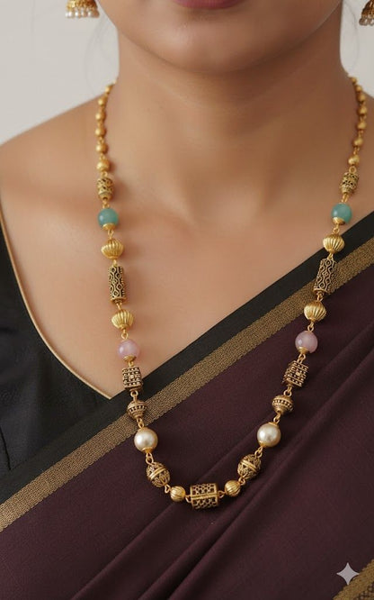 Micro Gold Plated Daily Wear Pearl Drop Fancy Chain